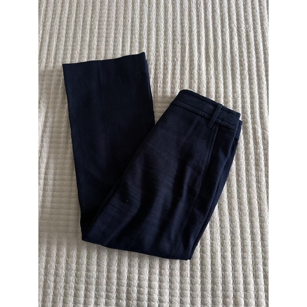 J. Crew Size 2 Kickout Crop Pants High Waisted Grasscloth Cotton Navy Blue AN015 - Picture 3 of 6